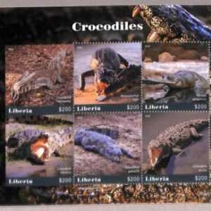 A1998- LIBERIA, ERROR: misperf  MINIATURE SHEET - 2020, Crocodiles, Reptiles