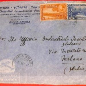 aa0193 - ETHIOPIA - POSTAL HISTORY -  AIRMAIL  COVER to ITALY  1948   Bridge