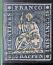 94993cA - SWITZERLAND - STAMP - Zumstein # 23 Green Thread  / Medium  Paper USED