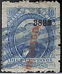 94931b  - MEXICO -  STAMPS  - Yvert  #  64 -   USED postmarked RED & BLUE