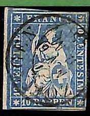 94991aE - SWITZERLAND - STAMP - Zumstein # 23 Green Thread  / Medium Paper USED