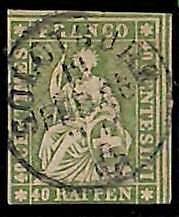 95003aC  - SWITZERLAND - STAMP -  ZUMSTEIN #  26 Green Thread - Very Fine  USED