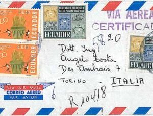 23957 - ECUADOR-  POSTAL HISTORY - Registered AIRMAIL COVER 1966 Olympic Games