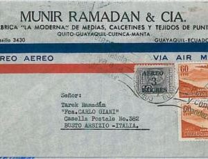 37514  - ECUADOR-  POSTAL HISTORY - AIRMAIL COVER to ITALY -  1956