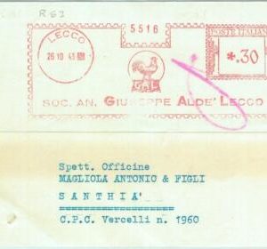 87559 - ITALY - POSTAL HISTORY - RED MECHANICAL POSTMARK - BIRDS Cock 1943
