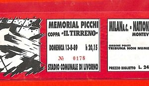 C1211 - BIGLIETTO PARTITA CALCIO Fútbol - 1989  MILAN AC vs NATIONAL Montevideo