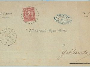 68553 -  REGNO - STORIA POSTALE : BUSTA con annullo PIEVE D'OLMI 1886 Cremona