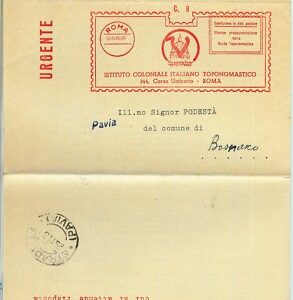 90500 - REGNO - STORIA POSTALE: Annullo ROSSO MECCANICO 1939: Istituto Coloniale
