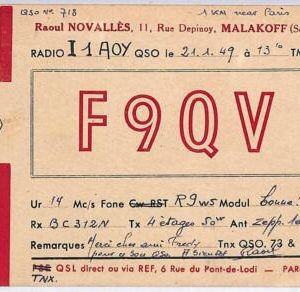 ad9057 - FRANCE - RADIO FREQUENCY CARD   - 1949