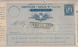 55374 - ITALIA REGNO -  CARTOLINA VAGLIA Postale: 20 Lire ANNULLATO