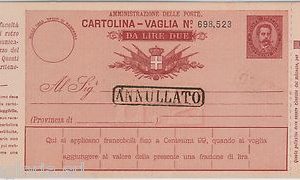 55377 - ITALIA REGNO -  CARTOLINA VAGLIA Postale: 20 Lire ANNULLATO - V 3 "C"