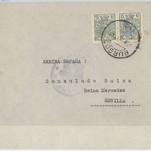 España - HISTORIA POSTAL: FISCALES 15 cnts X 2  sobre CARTA de BURGOS 1921