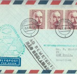 87412 - GERMANY - Postal History -   FLIGHT Cover  to BRAZIL  - 1956