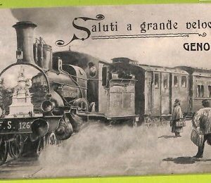 aa9058- CARTOLINA D'EPOCA  GENOVA Città :Saluti a grande velocità