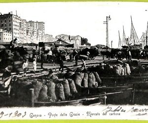 aa9066- CARTOLINA D'EPOCA  GENOVA Città : Ponte delle Grazie-Mercato del carbone