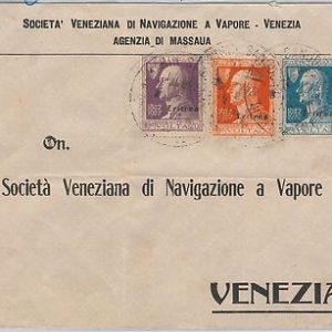 53377 -  ERITREA - Storia Postale: BUSTA con annullo PIROSCAFO MARIN SANUDO 1927