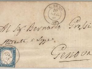 71276 - SARDEGNA: Sassone 15Cc su BUSTA  da SAN REMO 1861