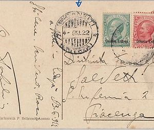 53391 - ITALIA COLONIE: ERITREA  - Storia Postale: CARTOLINA da  SAGANIETI 1922