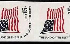94810b  - USA - STAMPS - SC #  1597e - IMPERF PAIR - MNH Flag HOME of the BRAVE