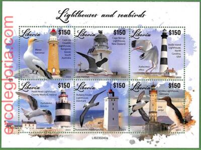 B1620 - LIBERIA -  Stamp Sheet - 2023 - Lighthouses and seabirds