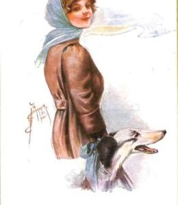 ab6640 - VINTAGE POSTCARD - Glamour Ladies Donnine - ARTIST SIGNED Dog