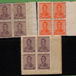 ZA0132 - ARGENTINA - stamps - ERROR - 3 blocks NO WATERMARK double perforation
