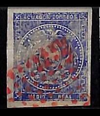 ZA0135b - ECUADOR - stamps - YVERT # 1 - Very Fine USED - Red postmark!