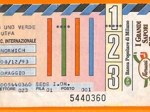 C2262- Vecchio BIGLIETTO PARTITA CALCIO- 1993 INTER VS NORWICH