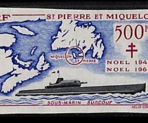 ZA0084c - St PIERRE MIQUELON - Imperf Stamp -  SUBMARINE maps 1962  MNH