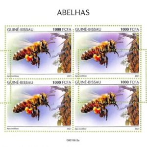 A7598 - GUINE BISSAU - ERROR MISPERF Stamp Sheet - 2021 - Insects, Honeyees