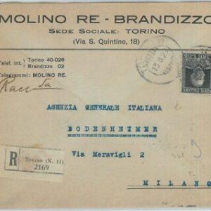 82515 -  REGNO - STORIA POSTALE - Sassone 215 isolato su BUSTA raccomandata 1927