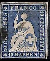 94994fD - SWITZERLAND - STAMP - Zumstein # 23cb  Red Thread  / Medium Paper USED