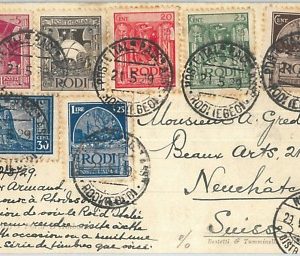 71326 - colonie EGEO Rodi - STORIA POSTALE - Serie cu CARTOLINA  3o giorno 1929