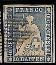 94993cC - SWITZERLAND - STAMP - Zumstein # 23 Green Thread  / Medium  Paper USED