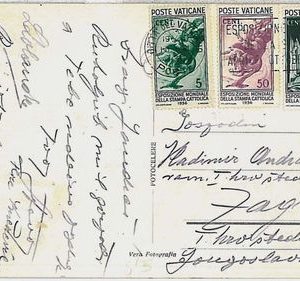 36438  VATICANO - STORIA POSTALE: cartolina per CROAZIA Zagreb 1936