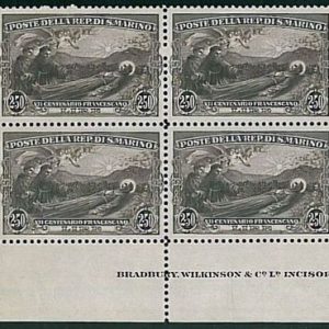 36448  SAN MARINO - Sass 139 quartina bodo di foglio -   NUOVA NON LINGUELLATA