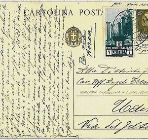 36441  colonie  - Storia Postale: ERITREA - Intero postale da GONDAR a UDINE
