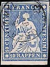 94994fB - SWITZERLAND - STAMP - Zumstein # 23cb  Red Thread  / Medium Paper USED