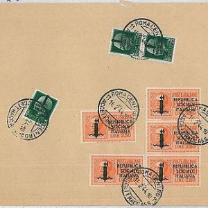 ITALIA RSI - Storia Postale - Sassone E22 * 5 + 491 * 3 su  CARTA 1944