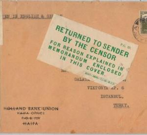 62621 - ISRAEL Palestine - POSTAL HISTORY - COVER to TURKEY - RETURNED BY CENSOR