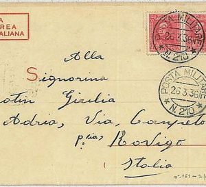 36484  COLONIE ITALIANE - A.O.I. ERITREA: BUSTA POSTA AEREA - Posta Militare 210