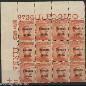 60705 - ITALIA : VENEZIA GIULIA - Sassone 23*12  nuovi  NUMERO DI TAVOLA!