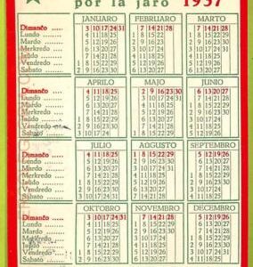 ae9969 - VINTAGE  POSTCARD - ESPERANTO - 1937 Calendar!