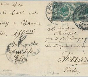 74102 - ITALIA COLONIE: SOMALIA -  Sassone 2*2 su CARTOLINA - 1914 - ELEPHANTS