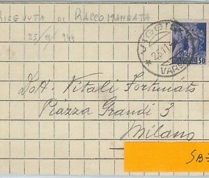 74094 - RSI - STORIA POSTALE:  Ricevuta RACCOMANDATA da VIGGIU' 1944 - Emergenza