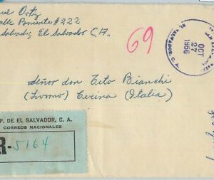 81627 - SALVADOR -  POSTAL HISTORY -  REGISTERED AIRMAIL  COVER to ITALY  1956
