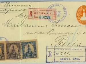 BK0343 - EL SALVADOR - POSTAL HISTORY: Register STATIONERY COVER to FRANCE 1904