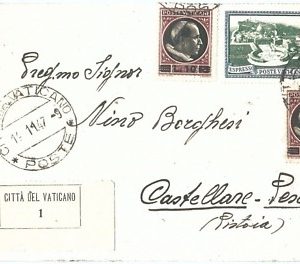 71925 - VATICANO -  STORIA POSTALE - ESPRESSO su  busta RACCOMANDATA 1947