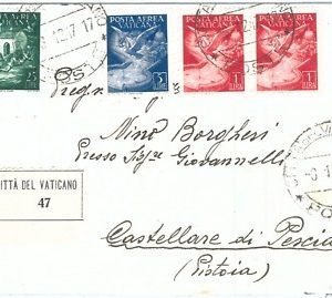 71926 - VATICANO -  STORIA POSTALE - POSTA AEREA  su  busta RACCOMANDATA 1947