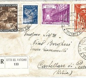 71927 - VATICANO -  STORIA POSTALE - POSTA AEREA  su  busta RACCOMANDATA 1950
